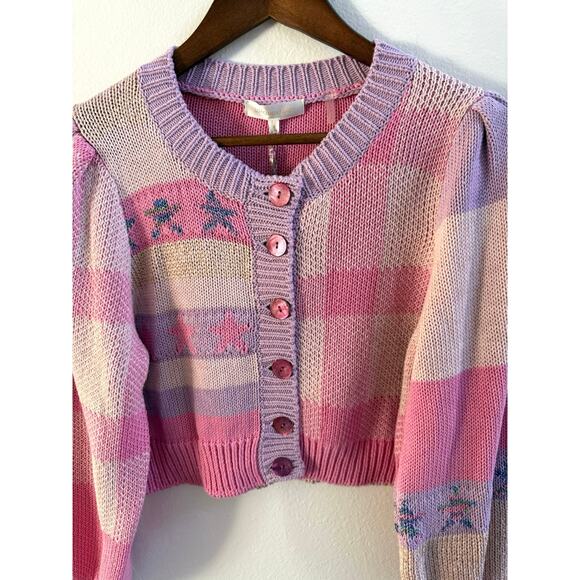 LoveShackFancy NWT Bedford Pink Purple Stripe Cotton Candy Cropped Cardigan M - Picture 3 of 12